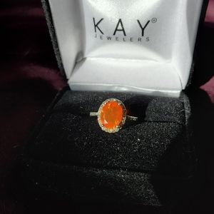 Stunning orange fire opal & diamond ring